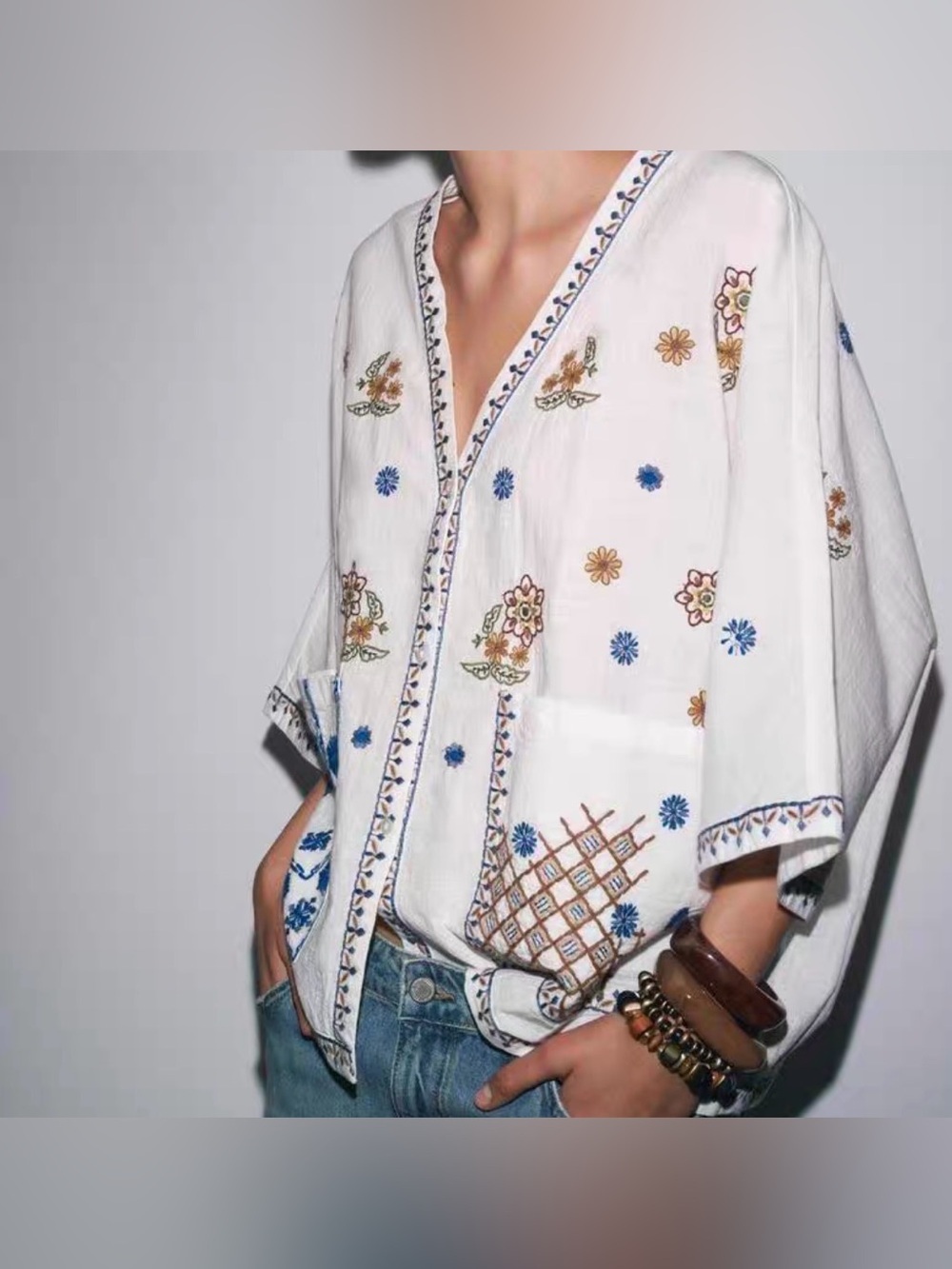 Zara Embroidered Cotton Oversized Blouse Size Small Boho Chic